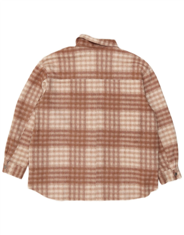Zara Chemise surdimensionnée en flanelle pour femme UK 10 Petit carreaux marron en polyester