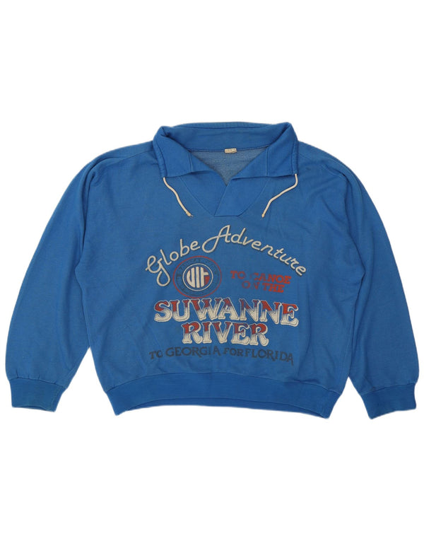 vintage Femmes Oversize Graphic Sweatshirt Jumper UK 14 Bleu Moyen