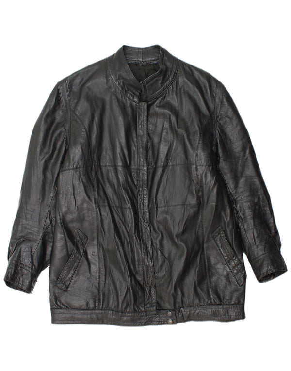 Veste en cuir femme vintage UK 14 Noir Moyen