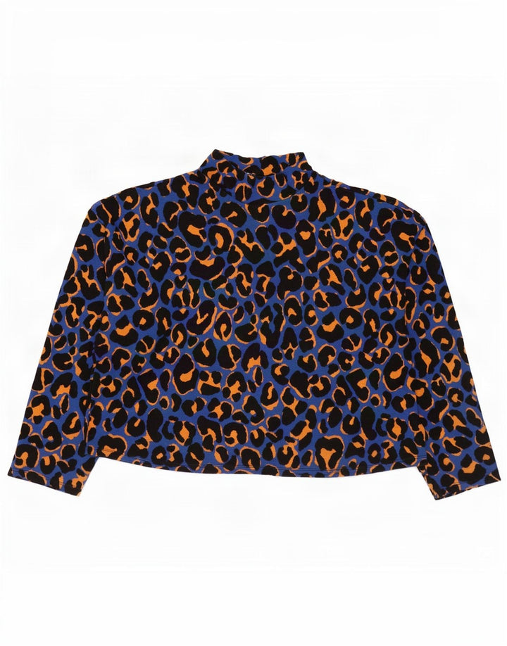 Zara Femme Haut Oversize Manches Longues UK 14 Bleu Moyen Imprimé Animal Coton