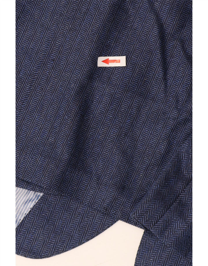 Guy Laroche Veste blazer à 2 boutons pour homme UK 42 XL Bleu marine à chevrons en soie