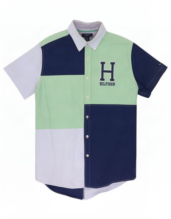 Tommy Hilfiger Chemise à manches courtes pour homme Large Bleu marine Colourblock