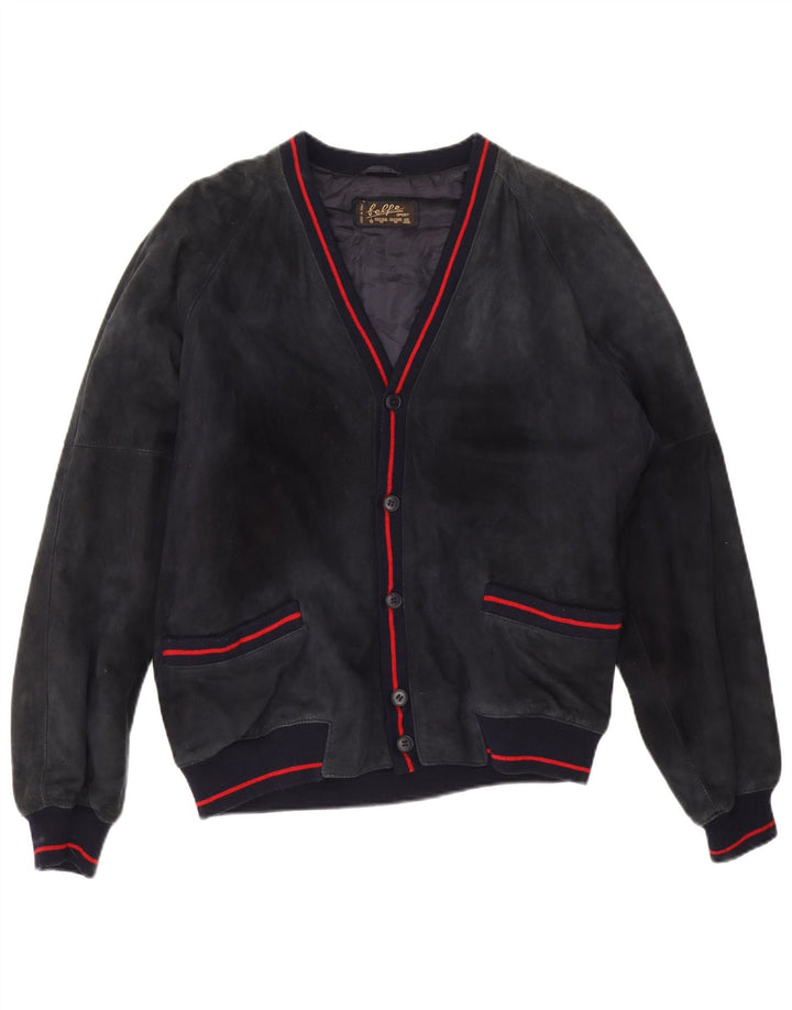 Belfe Veste Bomber En Daim Homme IT 50 Grand Cuir Bleu Marine