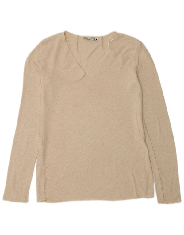 Zara Femme Top Manches Longues UK 10 Petit Beige