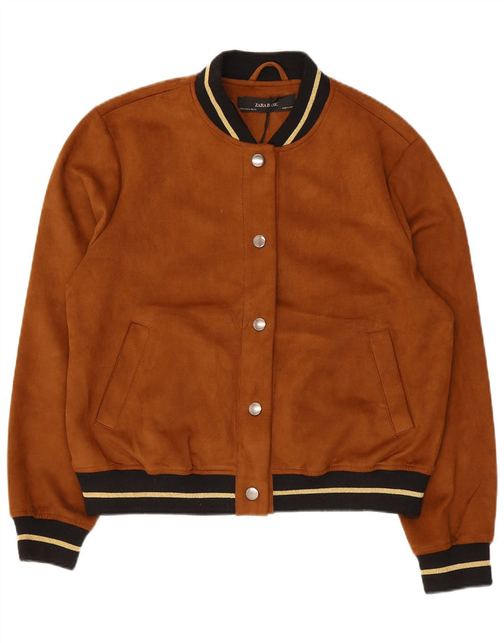 Zara Veste Bomber Femme UK 14 Polyester Marron Moyen