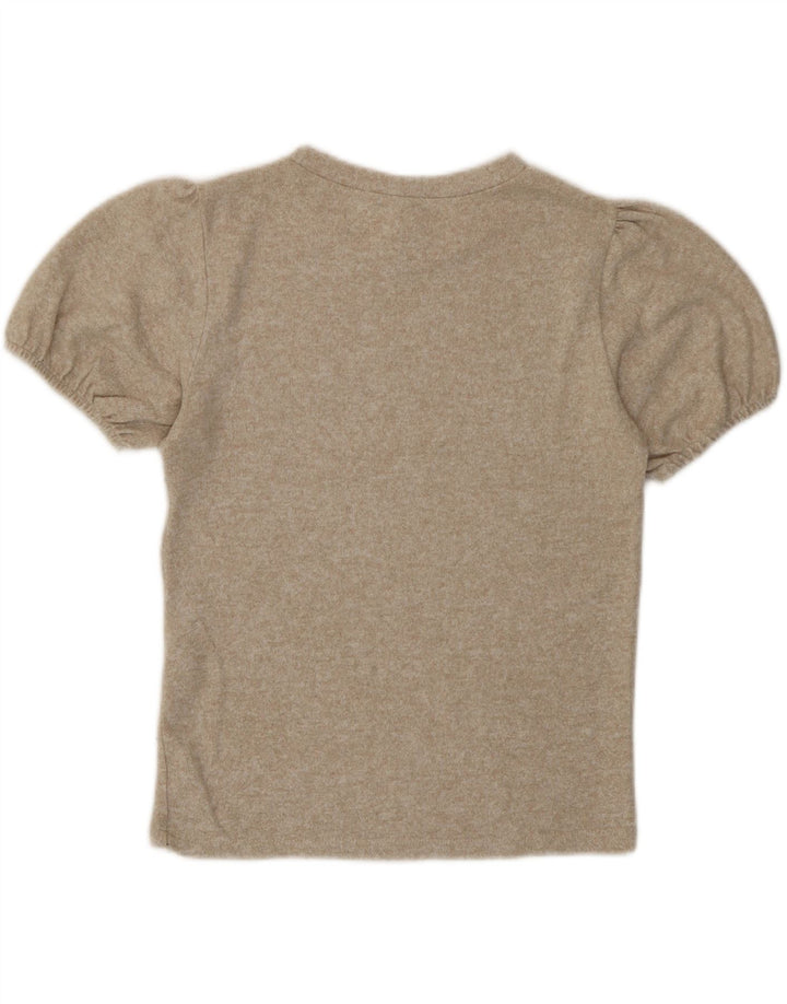Zara Femme T-Shirt Top UK 12 Viscose Moucheté Beige Moyen