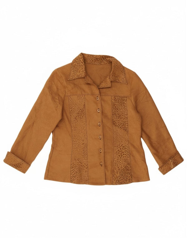 Chemisier chemise femme vintage UK 14 grand imprimé animal marron polyacrylique