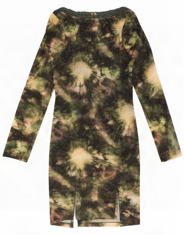 Topshop Petite robe moulante à manches longues pour femme UK 10 Small Green Tie Dye