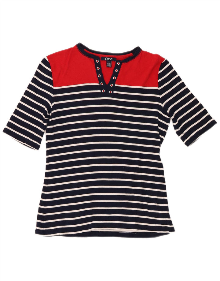 Chaps T-Shirt Femme Top UK 12 Coton Rayé Bleu Marine Moyen