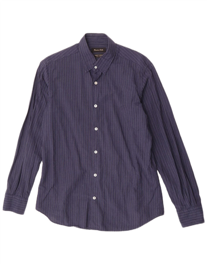 Massimo Dutti Chemise Homme Bleu Marine Moyen En Coton À Fines Rayures