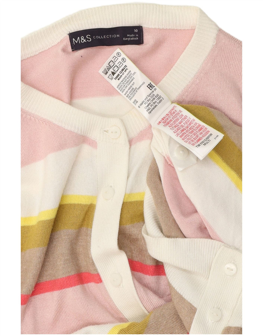 MARKS & SPENCER Pull Cardigan Femme UK 10 Petit Rayé Multicolore