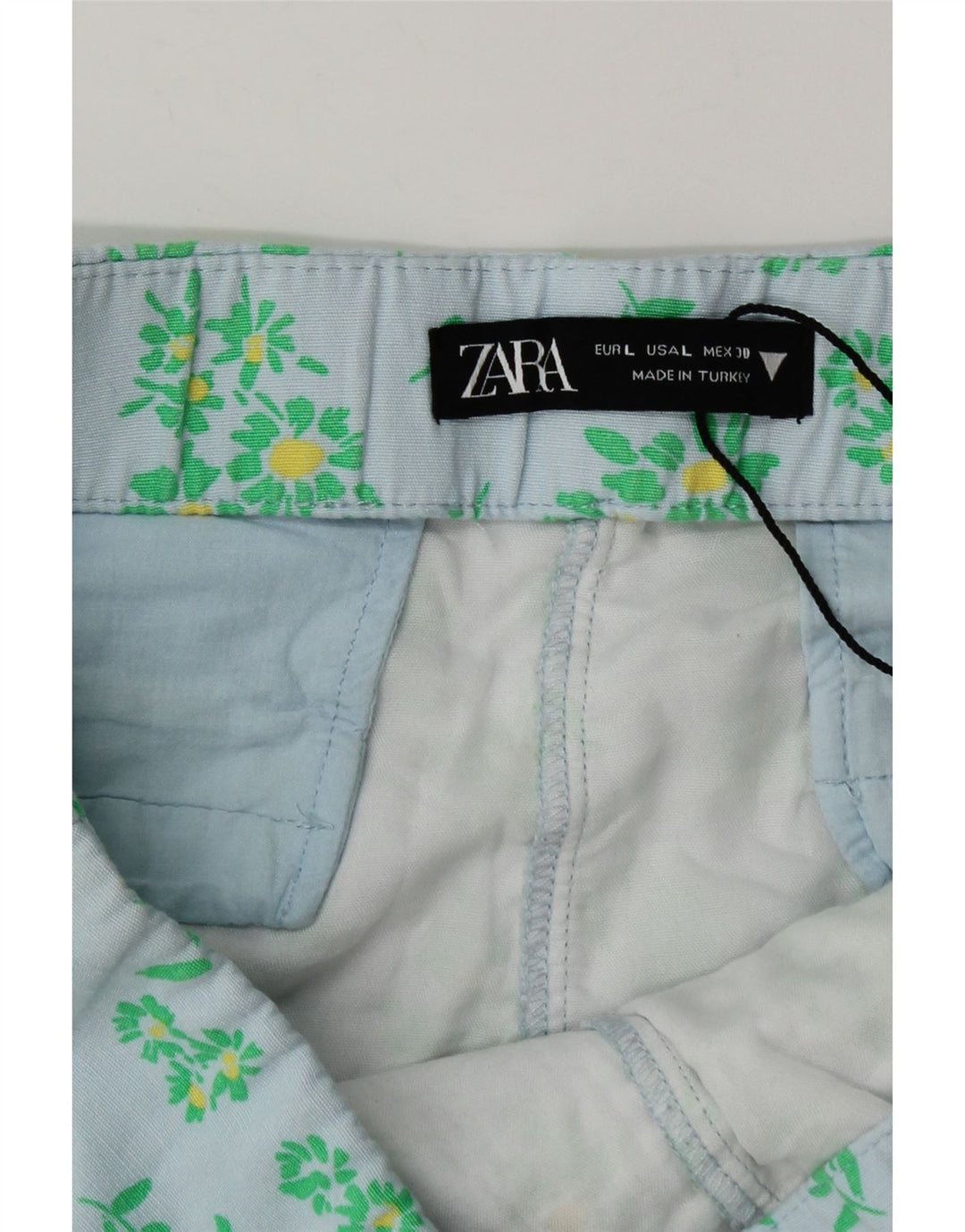 Zara Femme Hot Pants Large W30 Bleu Floral Viscose