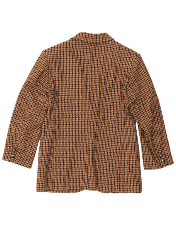 vintage Femme 2 Bouton Blazer Veste IT 44 Laine Pied-de-Poule Brun Moyen