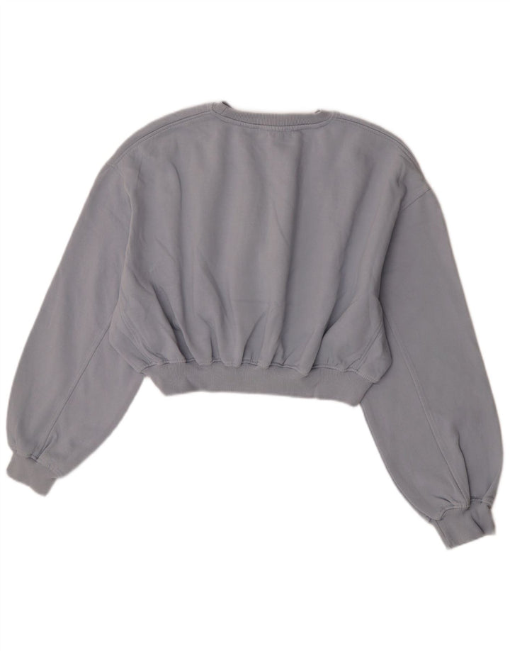 Zara Womens Crop Sweatshirt Jumper UK 14 Coton Gris Moyen
