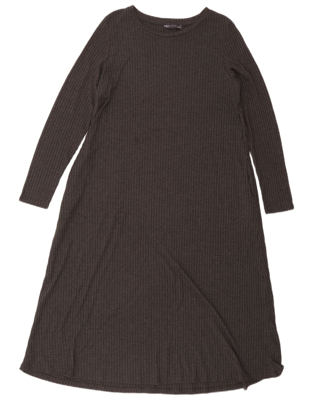 Marks & Spencer Robe longue à manches longues pour femme UK 16 Large Gris Polyester
