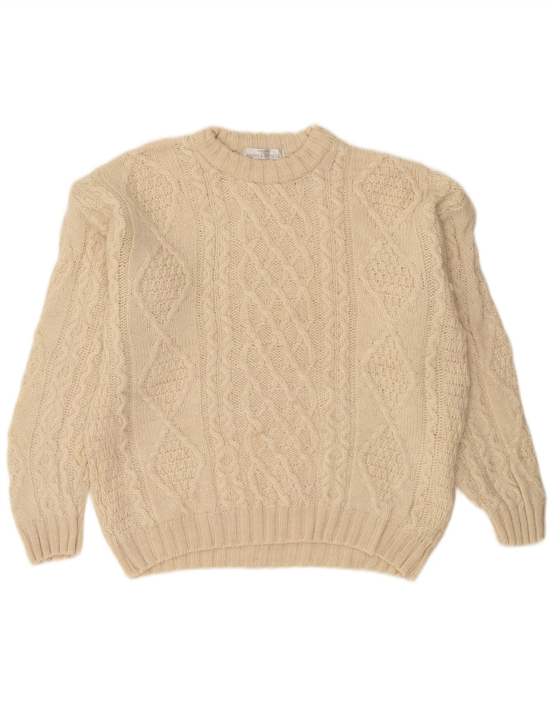 Marks & Spencer Pull col rond pour homme en laine beige 2XL