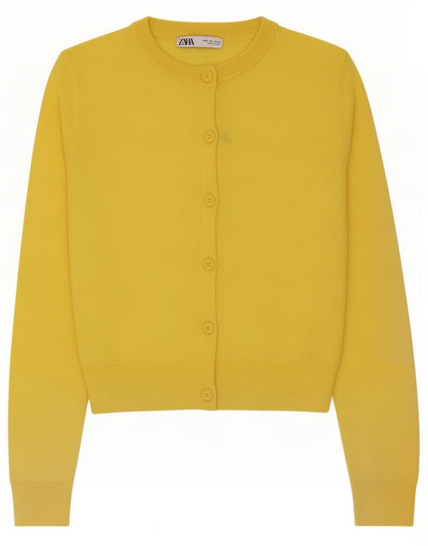 Zara Womens Crop Cardigan Sweater UK 10 Petit Nylon Jaune