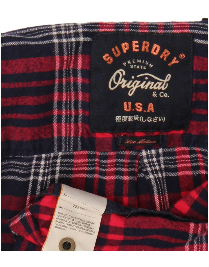 Superdry Chemise en flanelle pour femme UK 14 en coton à carreaux rouge moyen