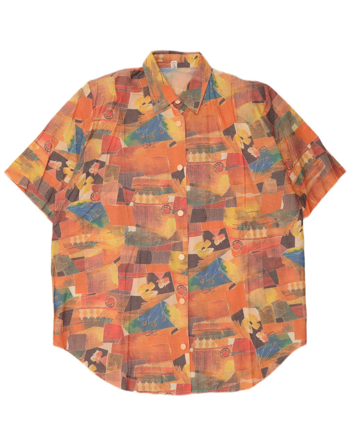 Vintage Femme Motif Abstrait Chemise à Manches Courtes UK 20 2XL Multicolore