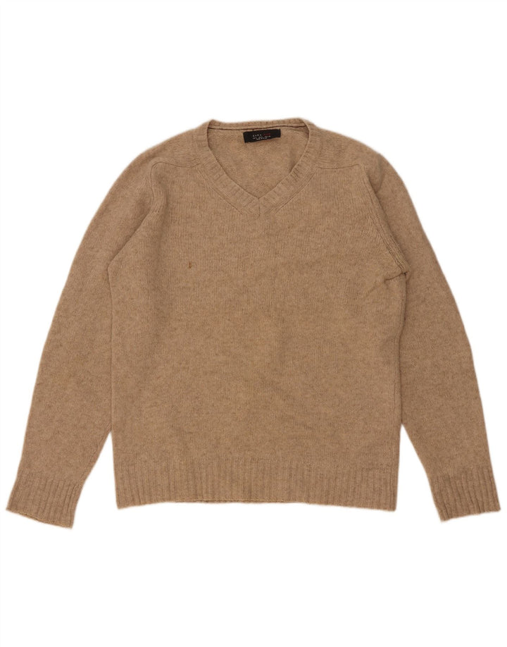 Zara Pull col V pour homme en laine beige Large