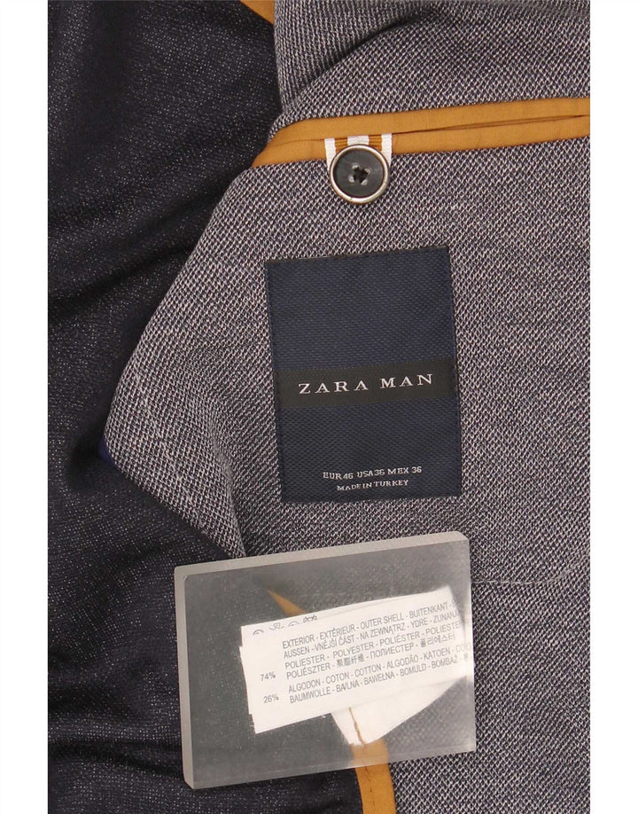 Zara Veste Blazer 2 Boutons Homme EU 46 Petit Gris Polyester