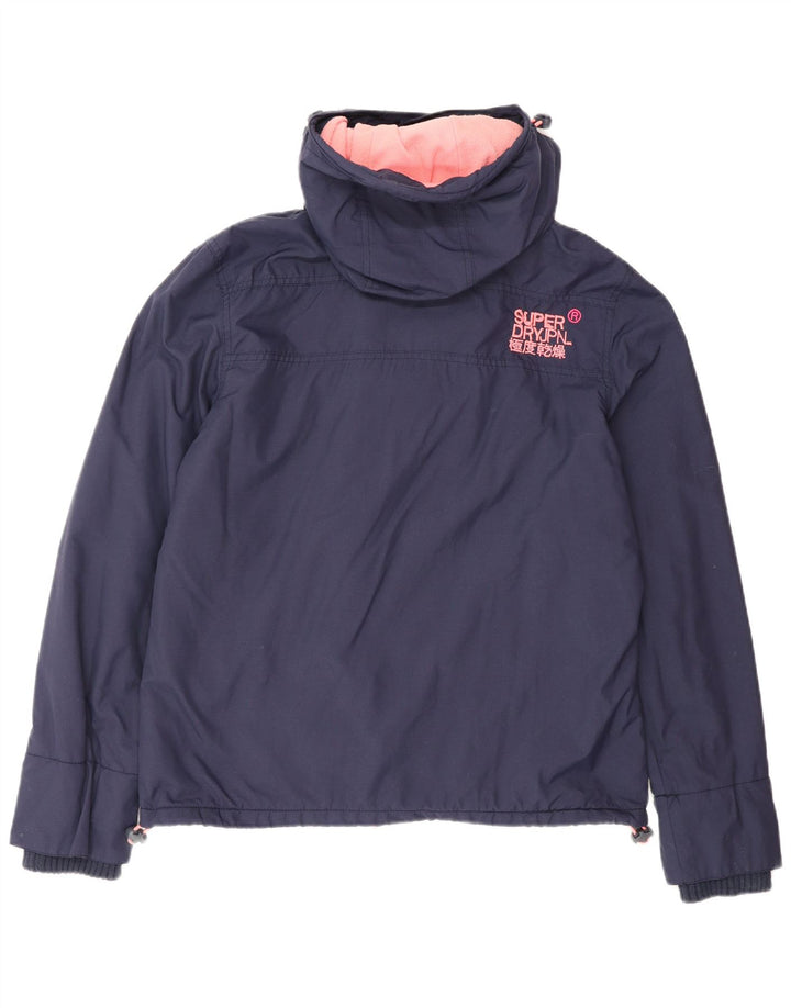 Superdry Veste coupe-vent à capuche pour femme UK 16 Large Bleu Marine Nylon