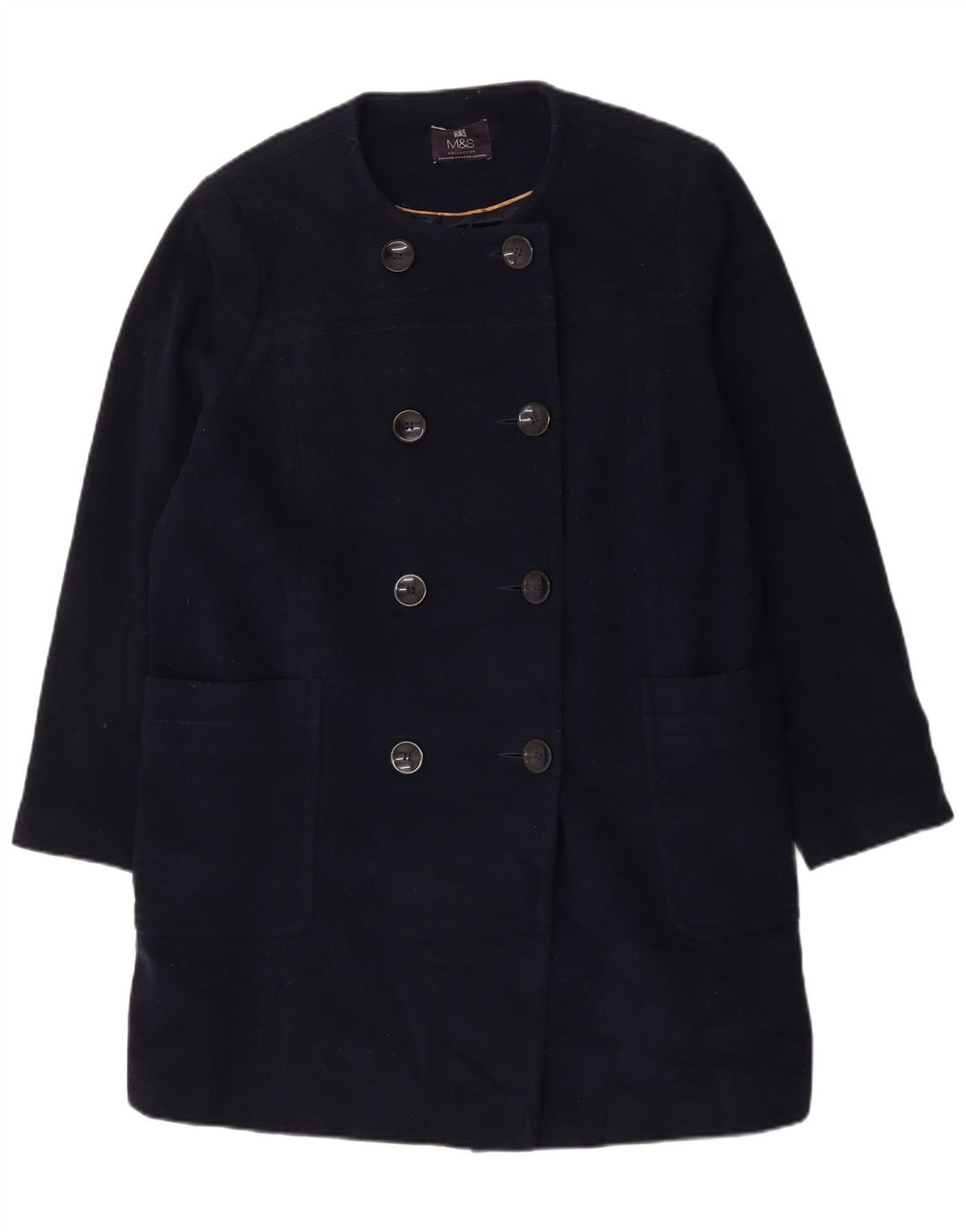 Marks & Spencer Manteau croisé pour femme UK 22 3XL Bleu marine Laine