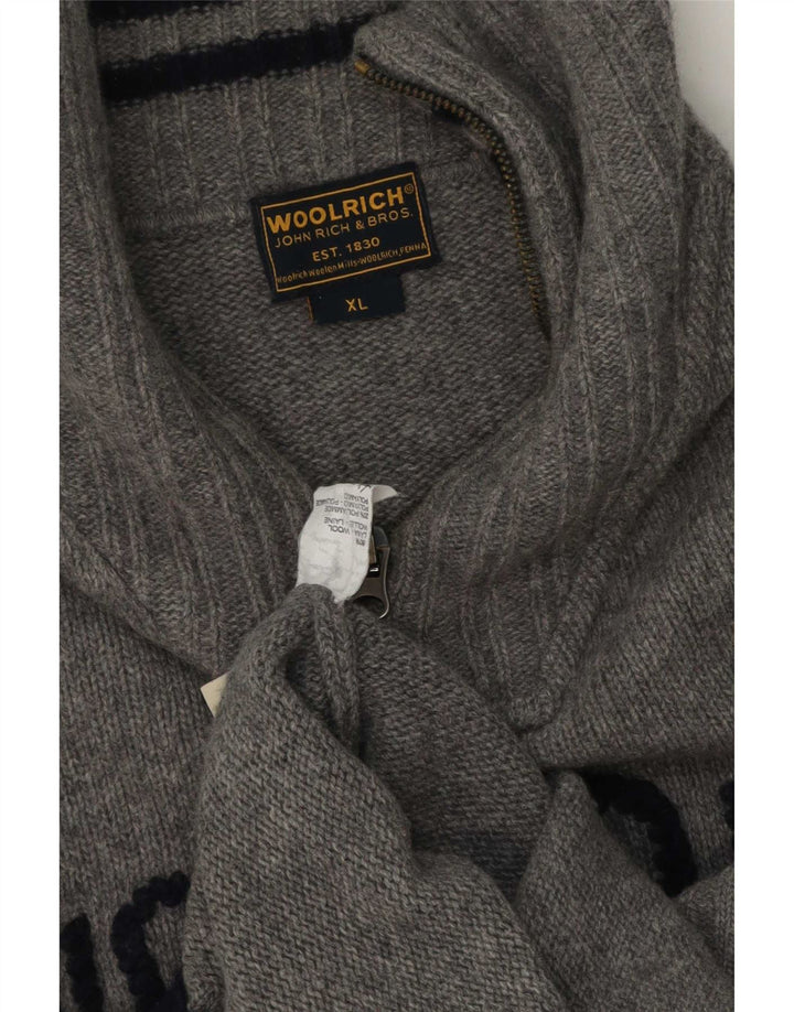 Woolrich Pull graphique à col zippé pour homme XL Gris Laine