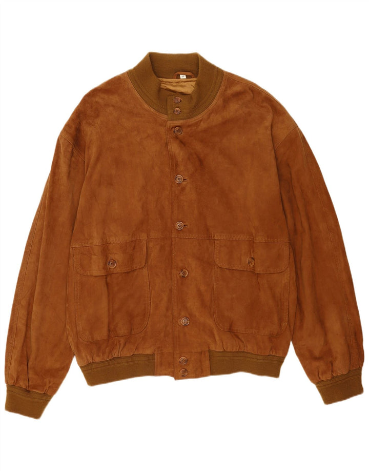 vintage Mens Suede Bomber Jacket IT 60 5XL Cuir Marron