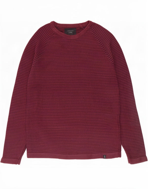 Jack & Jones Pull col bateau pour homme en coton à fines rayures bordeaux moyen