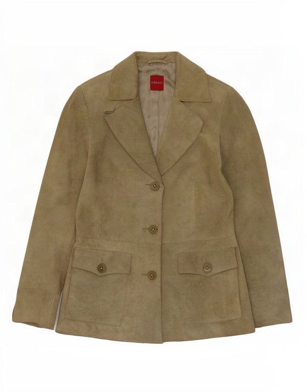 Olsen Veste blazer en daim à 3 boutons pour femme UK 8 Petit acétate vert