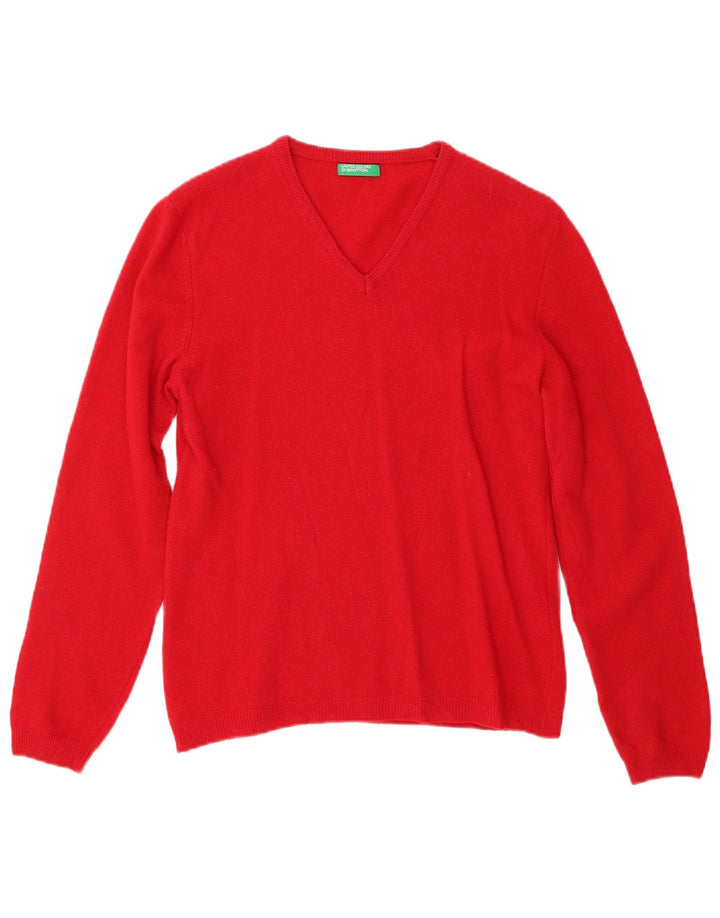 BENETTON Pull col V pour femme UK 10 Petit Rouge