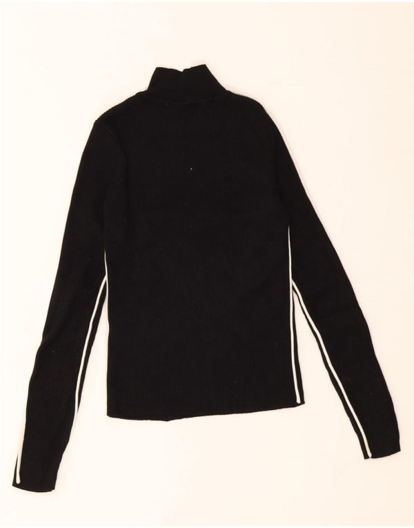 Zara Womens Crop Top Manches Longues UK 8 Petite Viscose Rayée Noire