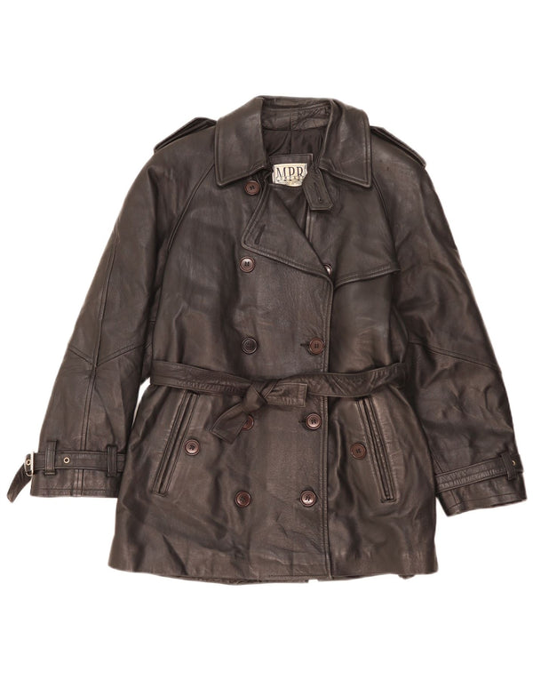 vintage Femmes Militaire Loose Fit Double Breasted Jacket UK 10 Petit Noir