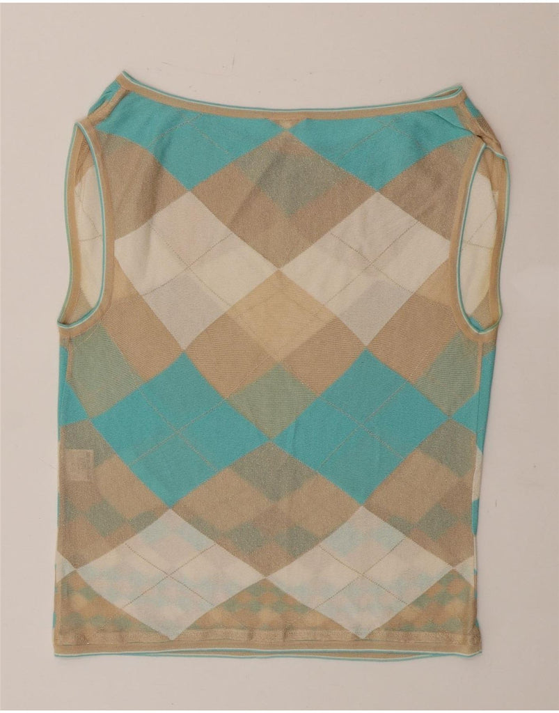 ESCADA Womens Vest Tank Top EU 40 Medium Turquoise Argyle/Diamond Rayon Vintage Escada and Second-Hand Escada from Messina Hembry 