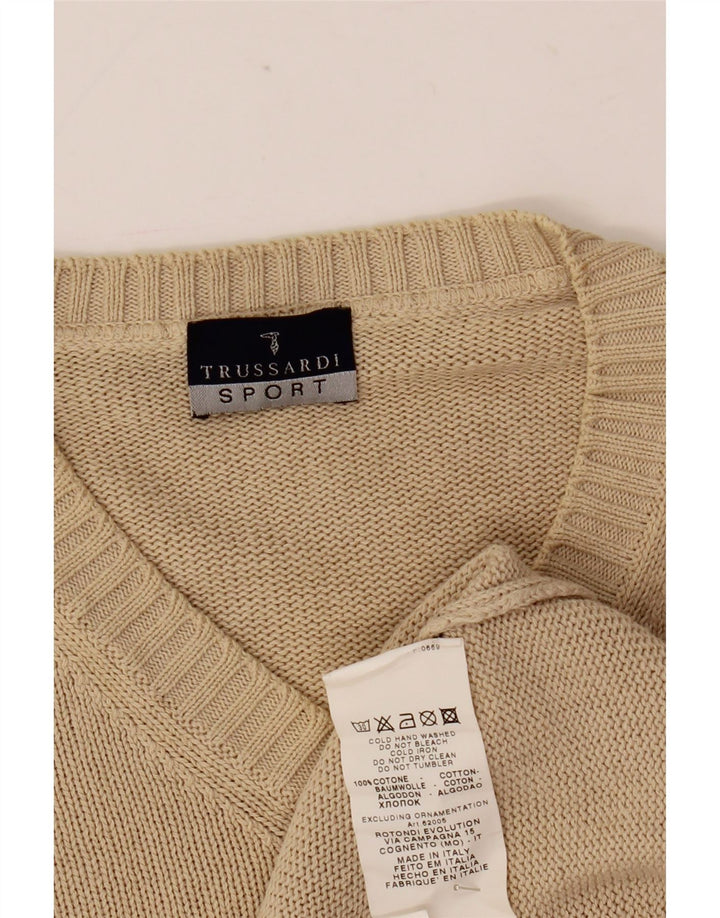 Trussardi Pull Col V Pull Large Beige Coton Homme