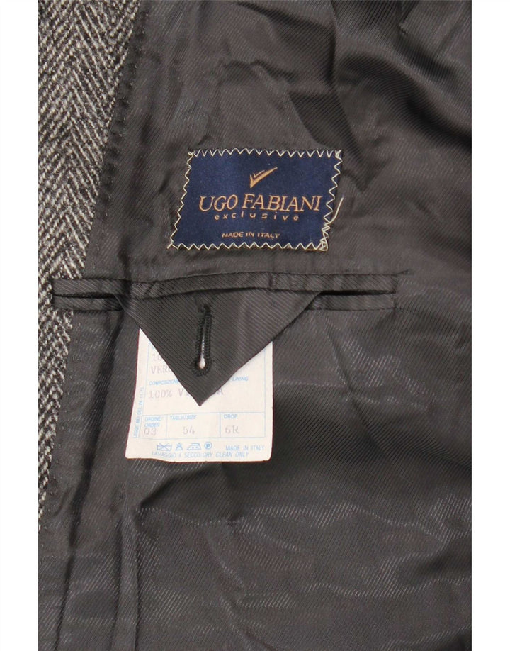 vintage Mens Overcoat IT 54 2XL Gris Herringbone Virgin Wool