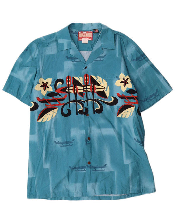 RJC Chemise Graphique à Manches Courtes pour Hommes Grand Coton Floral Bleu
