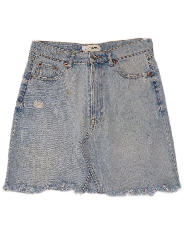 Zara Femme Mini Jupe En Jean En Détresse Moyen W28 Bleu Coton