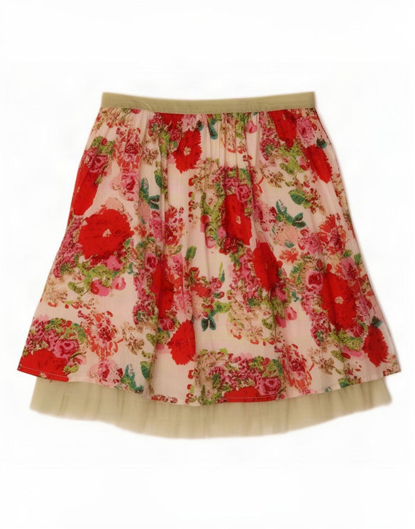 vintage Femme A-Line Jupe Moyenne W30 Beige Floral Coton