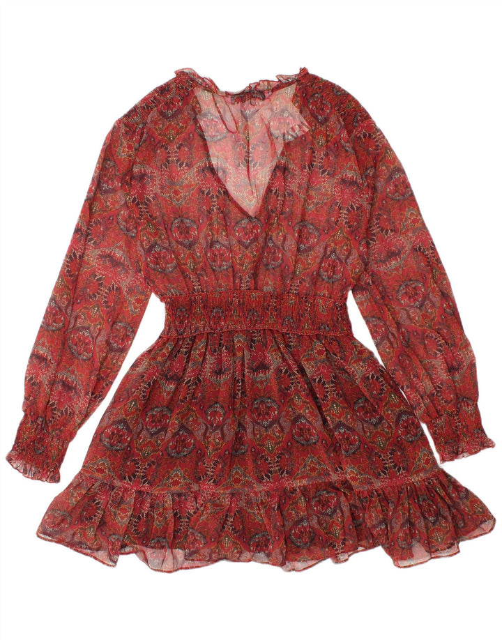 ZARA Tunique transparente à manches longues pour femme UK 8 Petit motif floral rouge