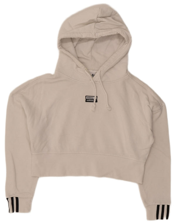 Adidas Pull à capuche surdimensionné pour femme Crop Graphic UK 4 XS en coton blanc