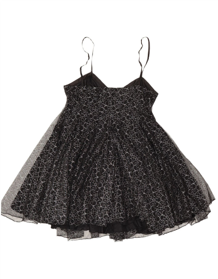 Robe Tutu Vintage Femme UK 8 Petit Polyester Floral Noir