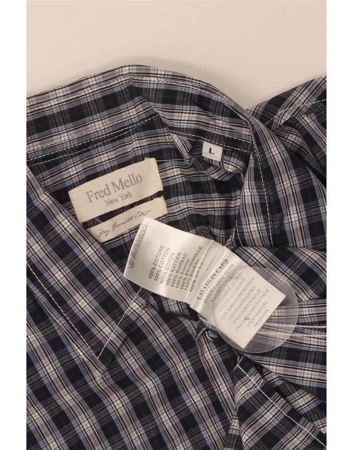 Fred Mello Chemise à manches courtes pour homme en coton à carreaux bleu marine