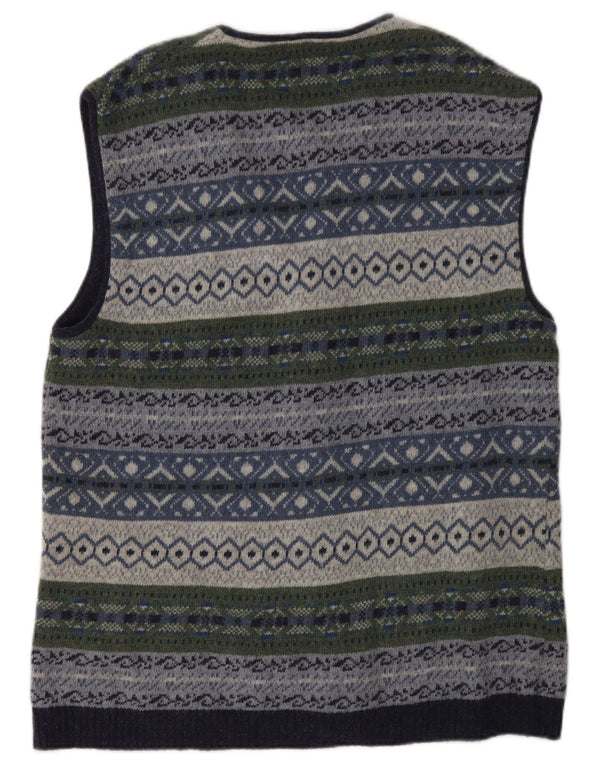 vintage Mens Cardigan sans manches Pull Grande laine multicolore Fair Isle