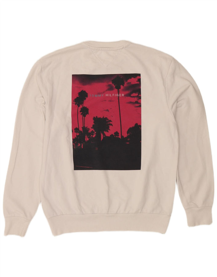 TOMMY HILFIGER Mens Graphic Sweatshirt Jumper XL White Cotton