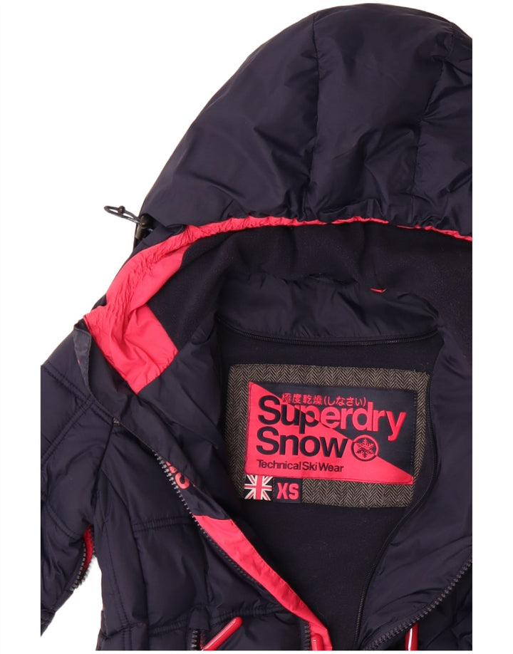 Superdry Veste de ski à capuche surdimensionnée pour femme UK 6 XS Bleu marine Polyester