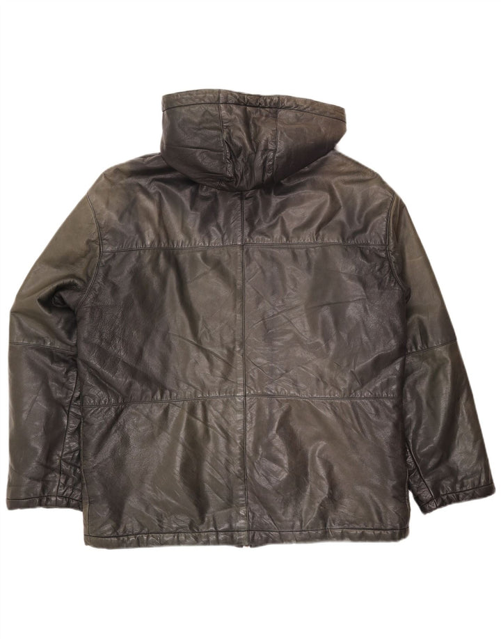 Conbipel Veste en cuir à capuche coupe ample pour homme IT 48 Cuir noir moyen