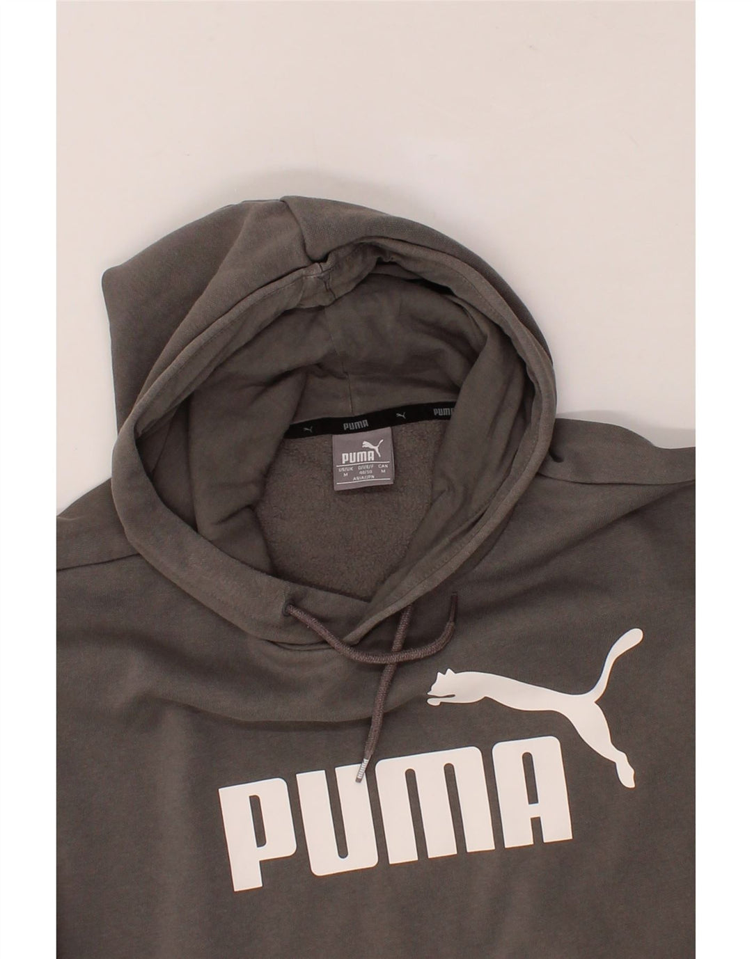 PUMA Mens Graphic Hoodie Jumper Medium Grey Cotton Vintage Puma and Second-Hand Puma from Messina Hembry 