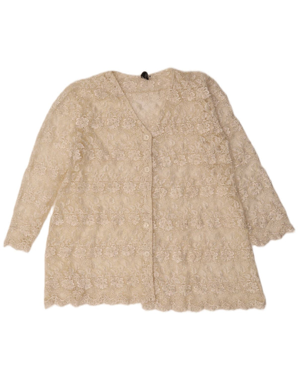 vintage Femme Dentelle Chemise Blouse UK 14 Moyen Beige Floral